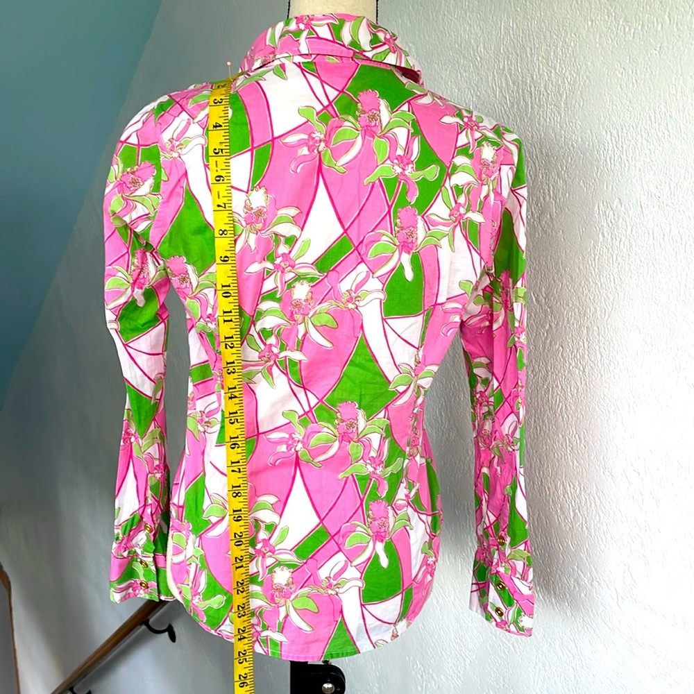 Lilly Pulitzer Pink and‎ Green Floral Cotton Long Sleeve Blouse - Picture 5 of 8